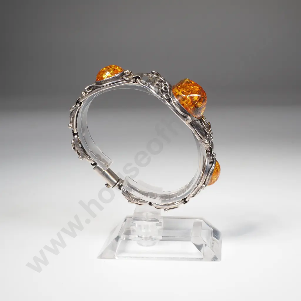 Decorative Sterling Silver Amber Bracelet Image 1++