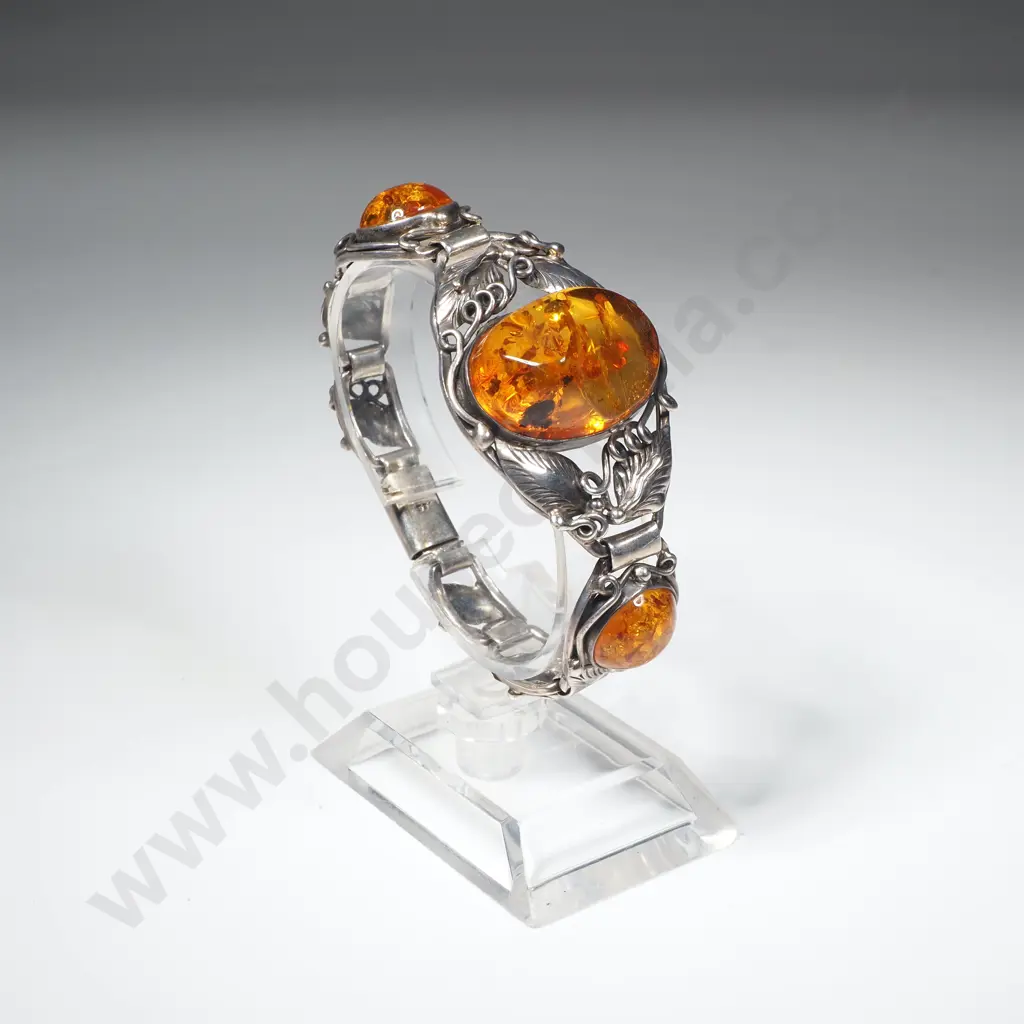Decorative Sterling Silver Amber Bracelet Image 1++