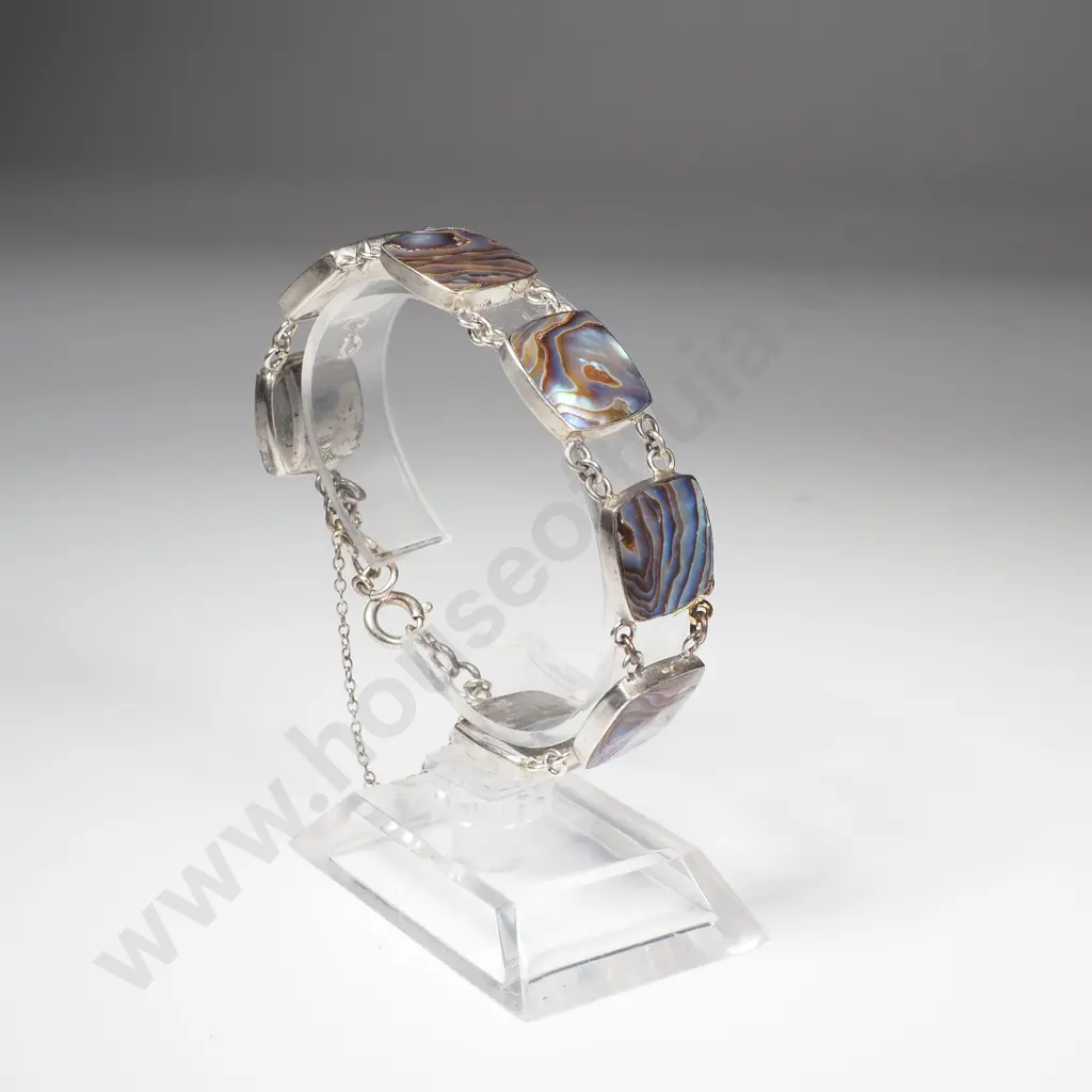 Vintage Sterling Silver Paua Shell Bracelet Image 1++