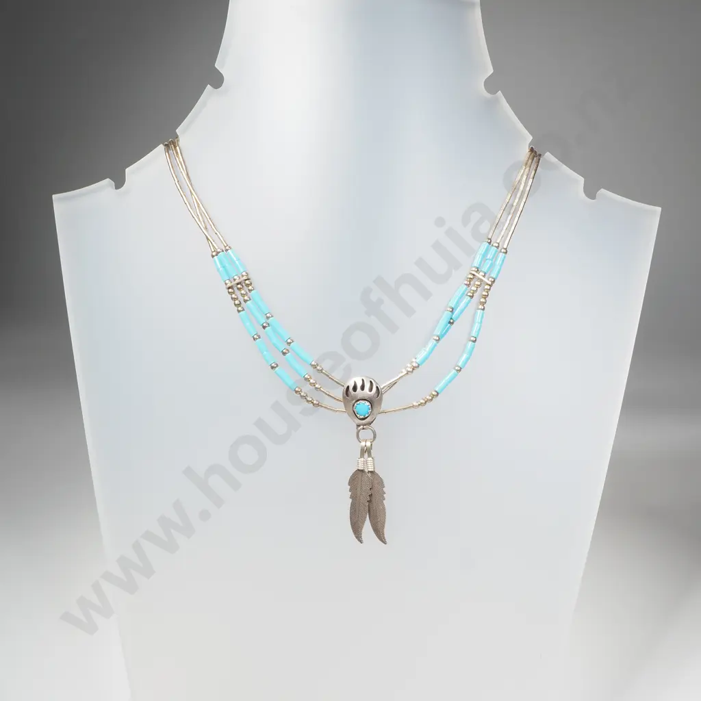 Sterling Silver & Turquoise American Indian Necklace Image 1++
