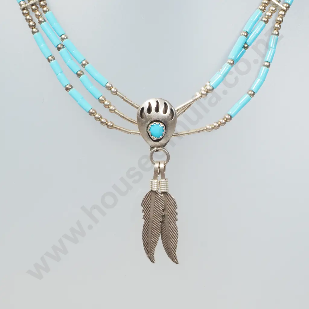 Sterling Silver & Turquoise American Indian Necklace Image 1++