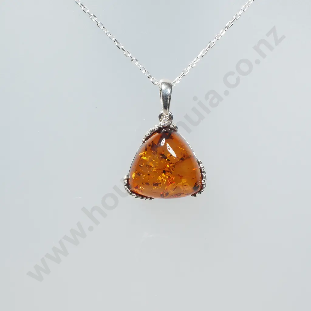 Sterling Silver Baltic Amber Pendant W/ Sterling Silver Chain Image 1++