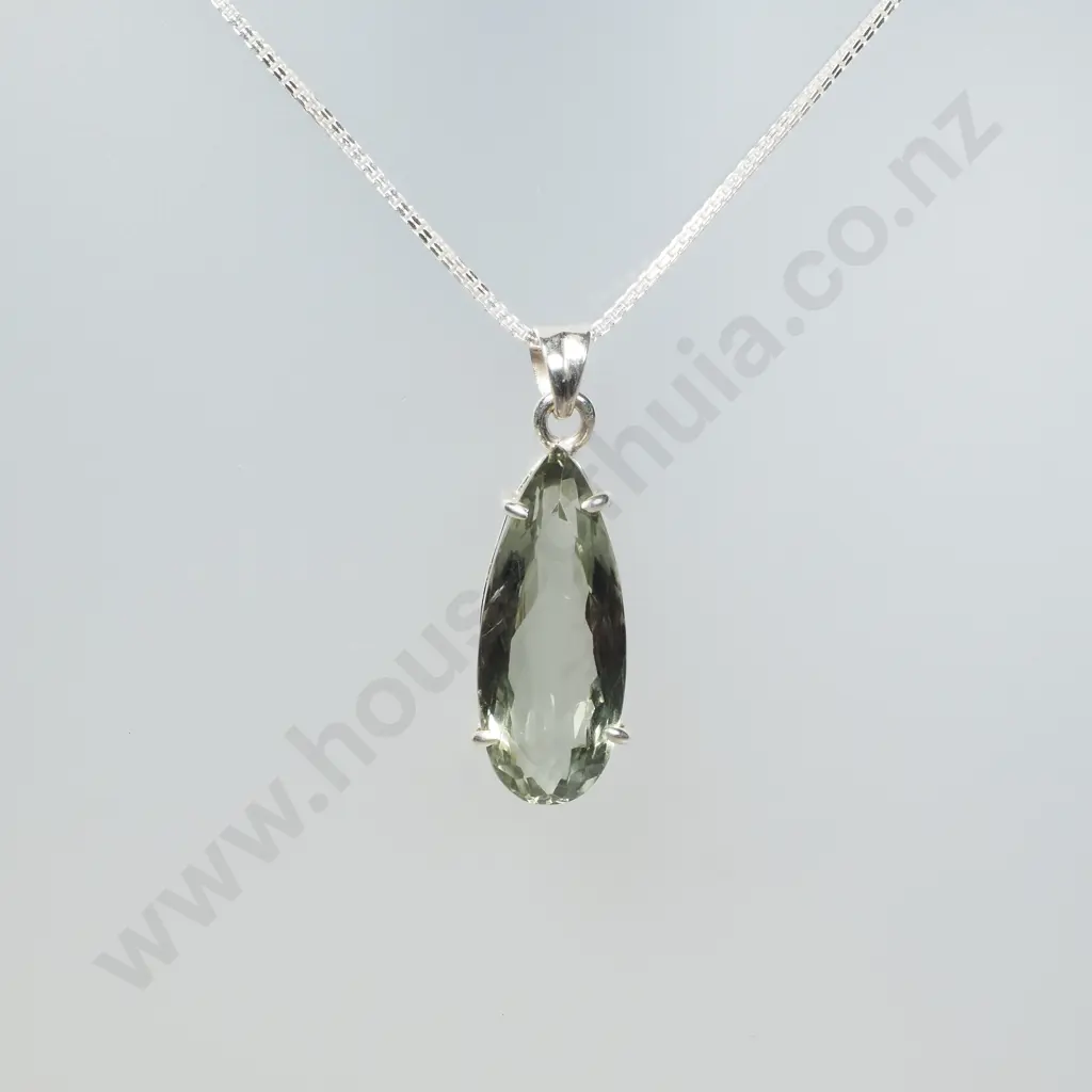 Sterling Silver Green Amethyst Pendant & Sterling Silver Chain Image 1++