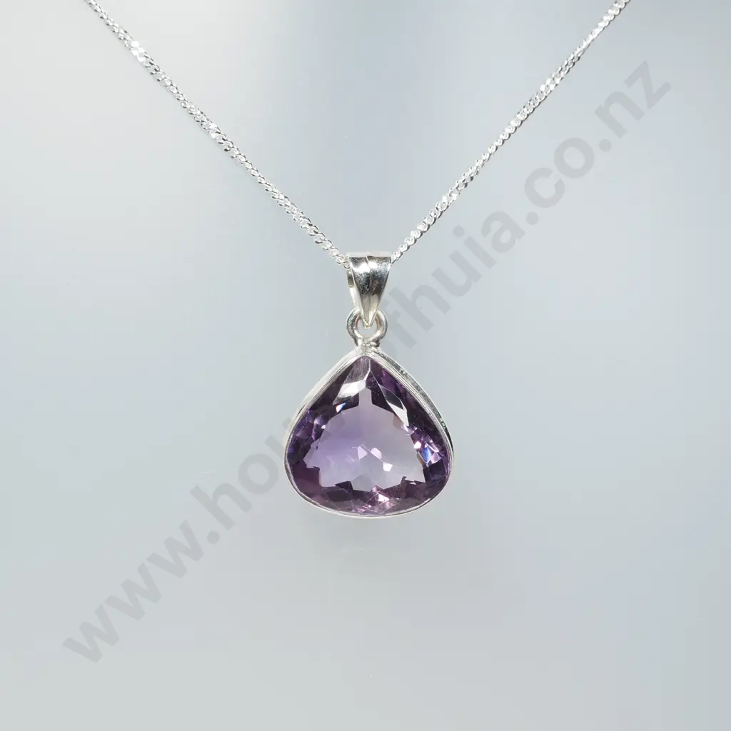 Sterling Silver Amethyst Pendant W/ Sterling Silver Chain Image 1++