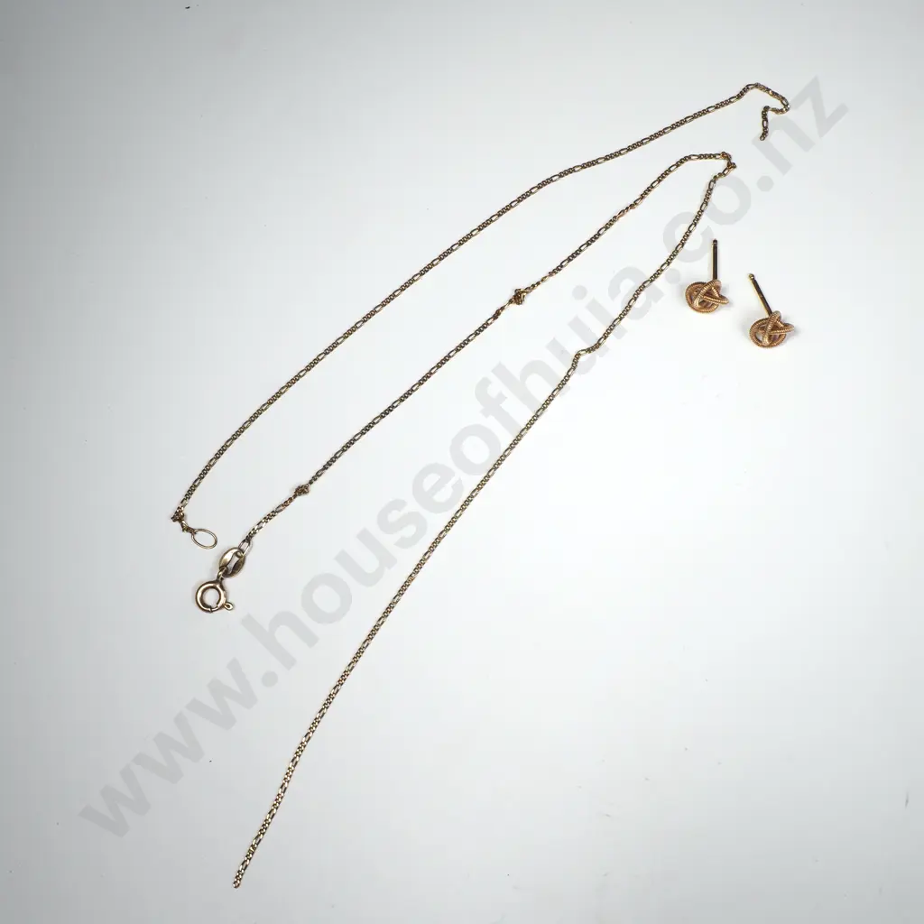 Broken 9ct Gold Chain & Earrings Image 1++