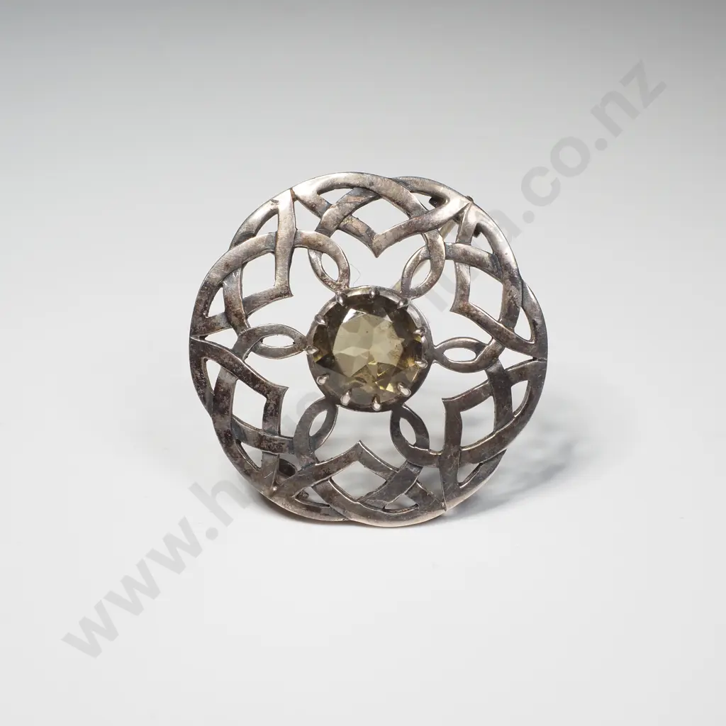 Sterling Silver Scottish Brooch w Yellow Stone Image 1++