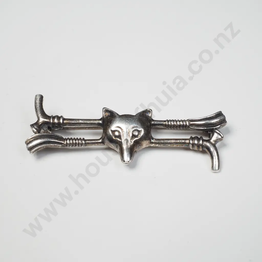 Sterling Silver Fox & Riding Crop Brooch Image 1++