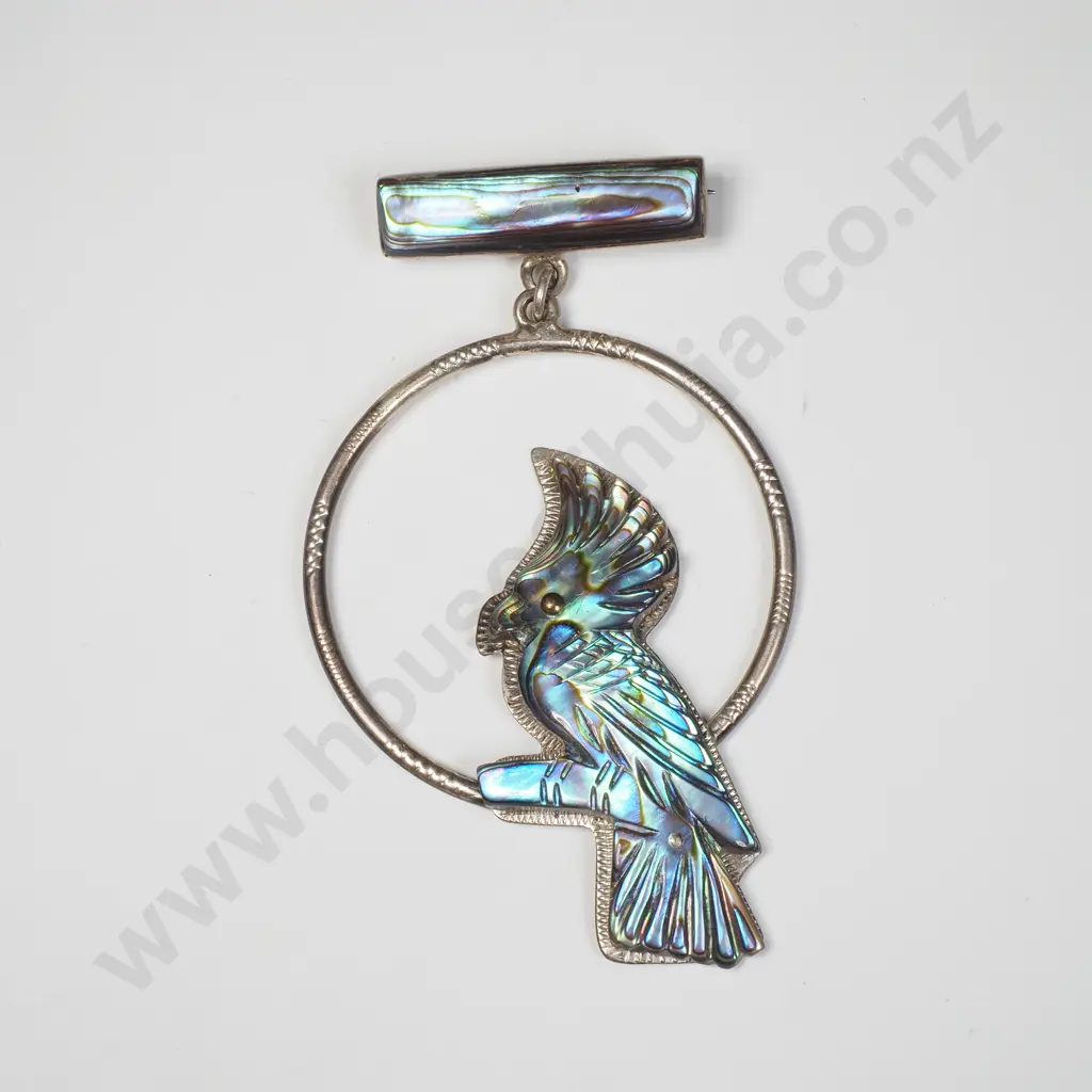 Vintage New Zealand Sterling Silver & Paua Shell Brooch Image 1++