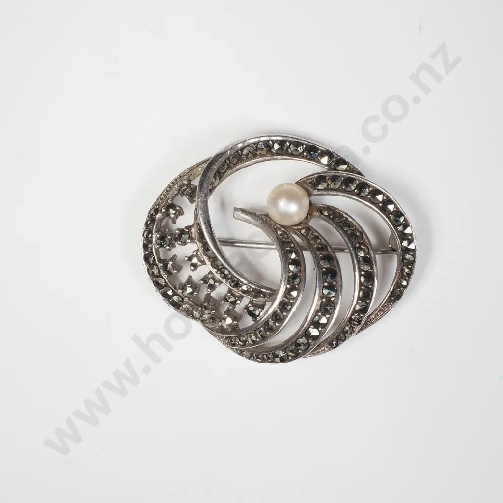 Sterling Silver Marcasite Brooch Image 1++