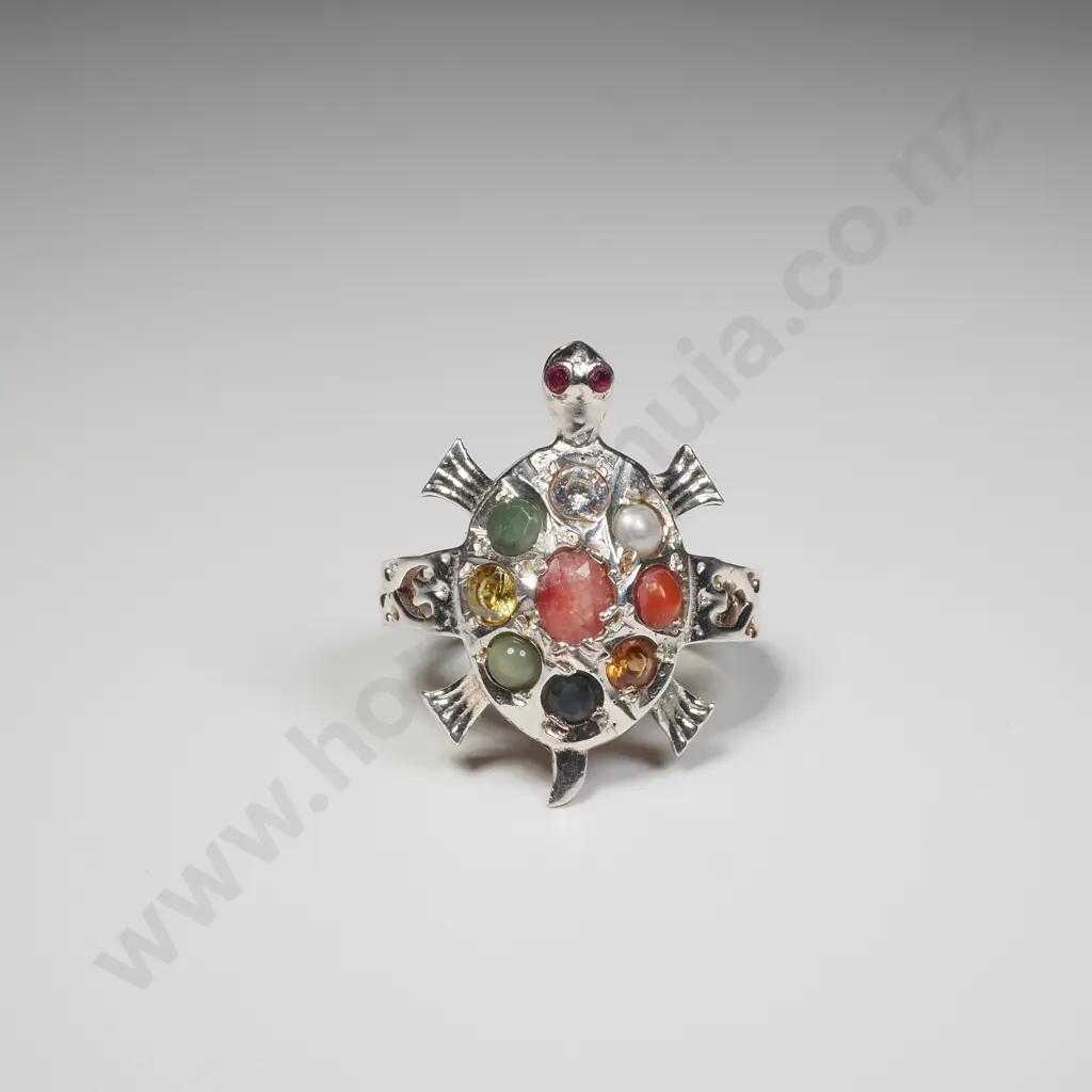Sterling Silver & Gem Tortoise Ring Image 1++
