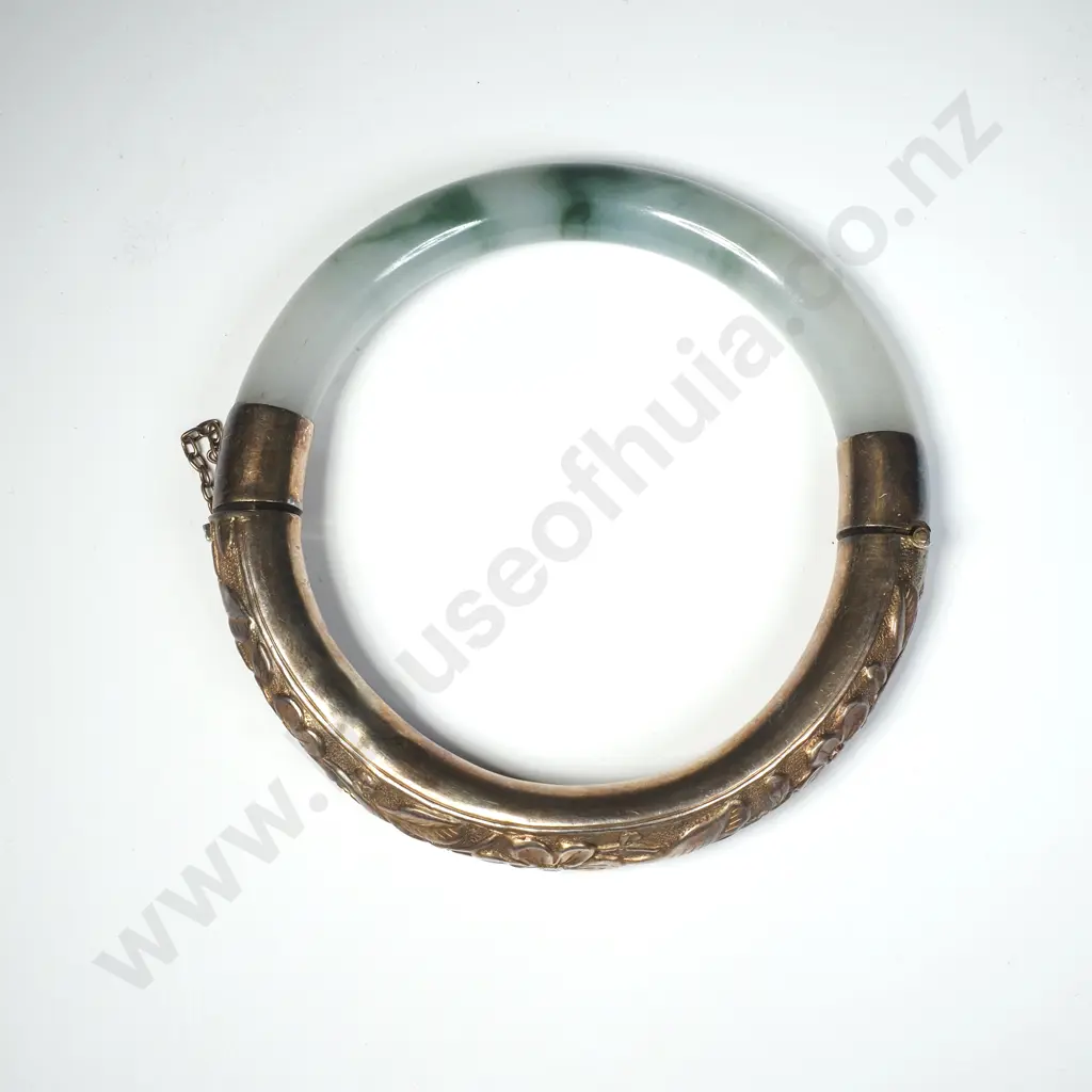 Vintage Chinese Silver & Jade Bangle Image 1++