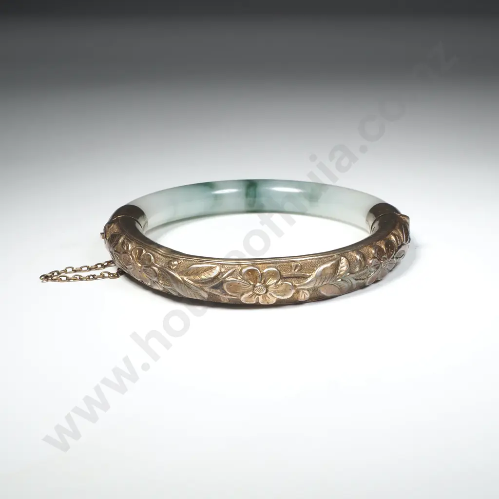 Vintage Chinese Silver & Jade Bangle Image 1++