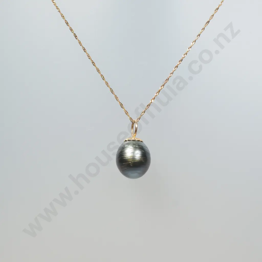 14ct Gold Chain w Pearl Pendant Image 1++