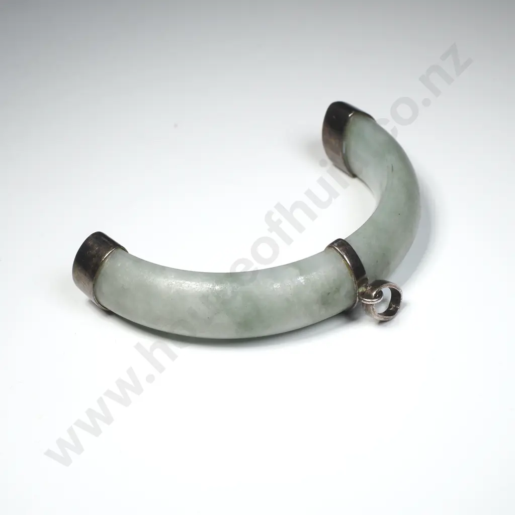 Vintage Chinese Sterling Silver & Jade Pendant Image 1++