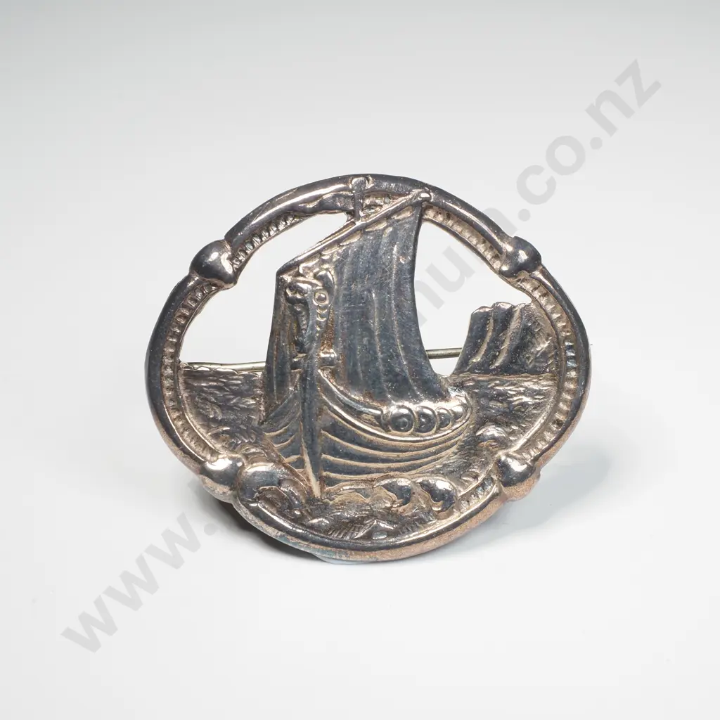 Silver Viking Ship Brooch, Marked 830 Image 1++