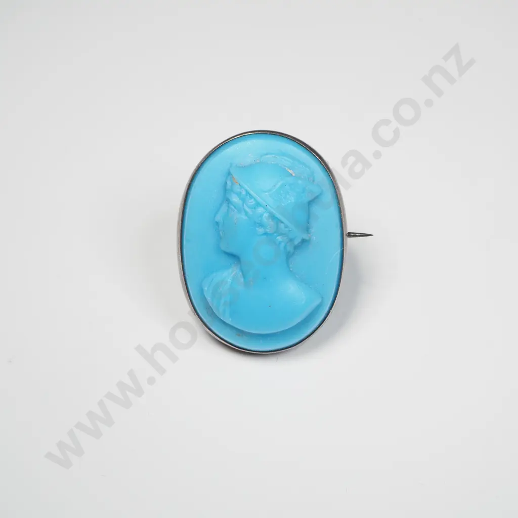 Blue Glass Cameo Brooch Image 1++