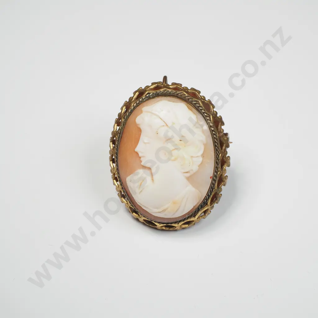 Victorian Classical Cameo Brooch/ Pendant in Gold Tone Mount Image 1++