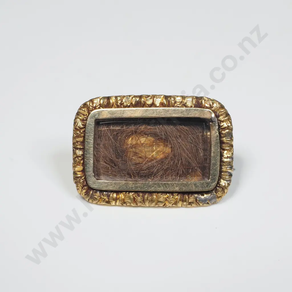 Gold Mourning Brooch w IHair & Inscribed Back Image 1++