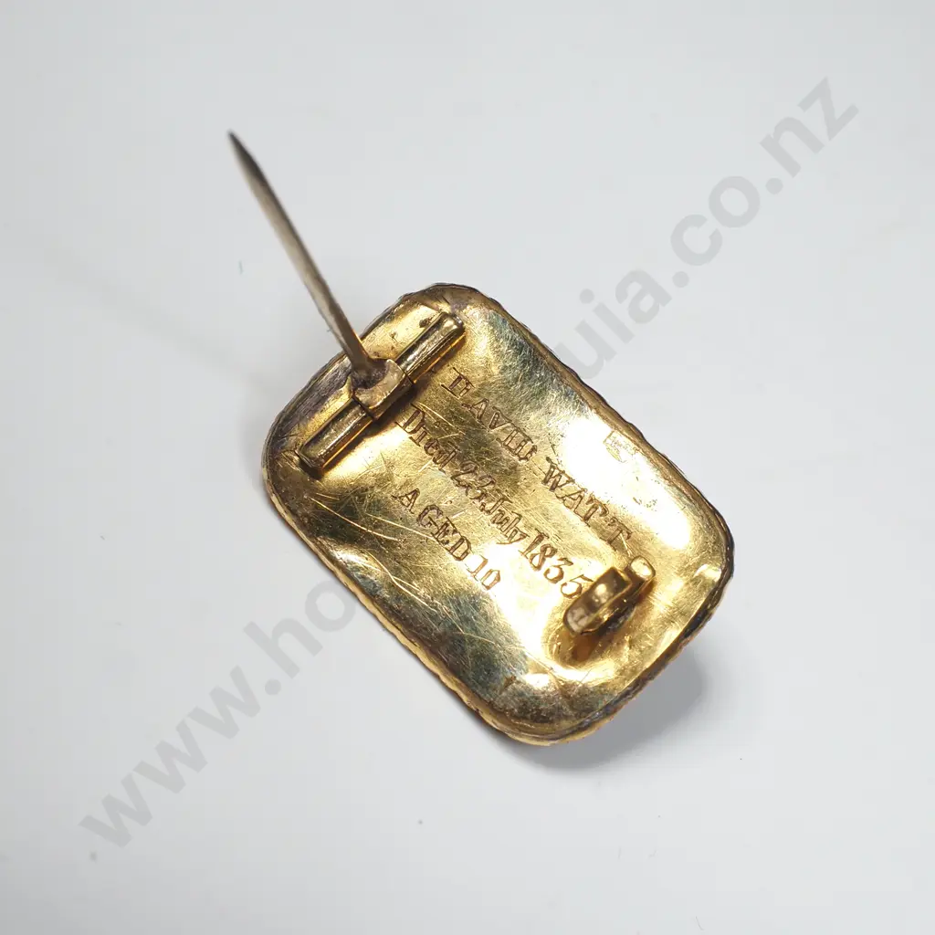 Gold Mourning Brooch w IHair & Inscribed Back Image 1++