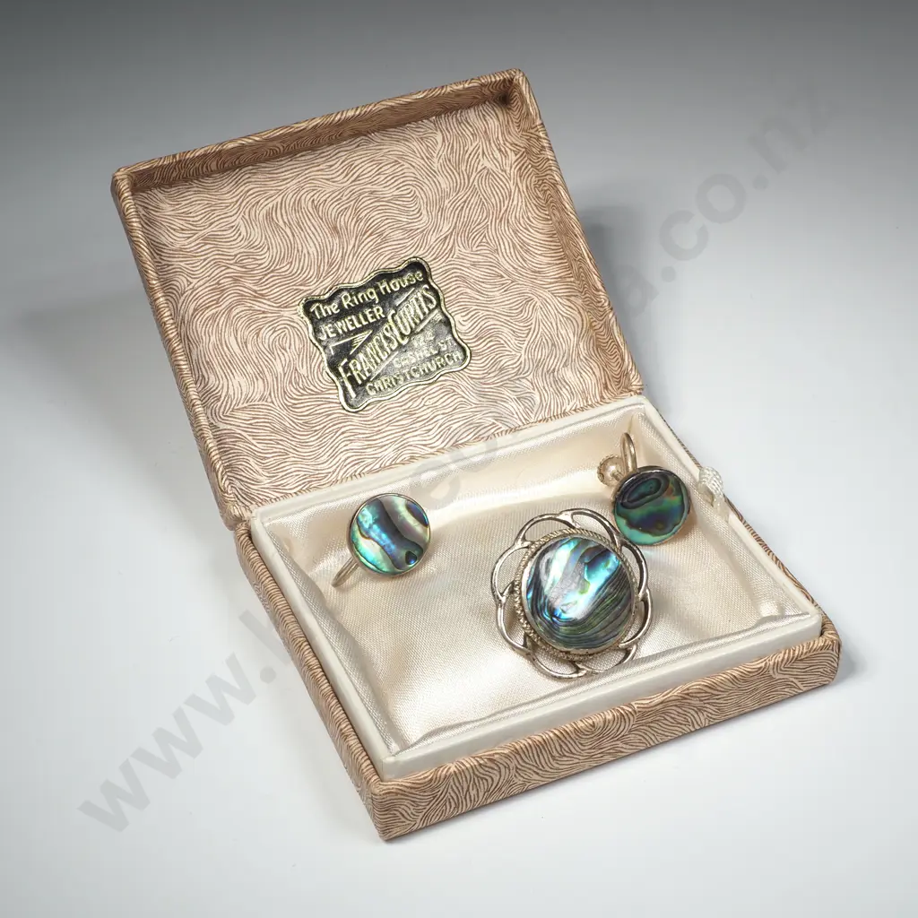Vintage Sterling Silver & Paua Shell Brooch / Earring Set Image 1++