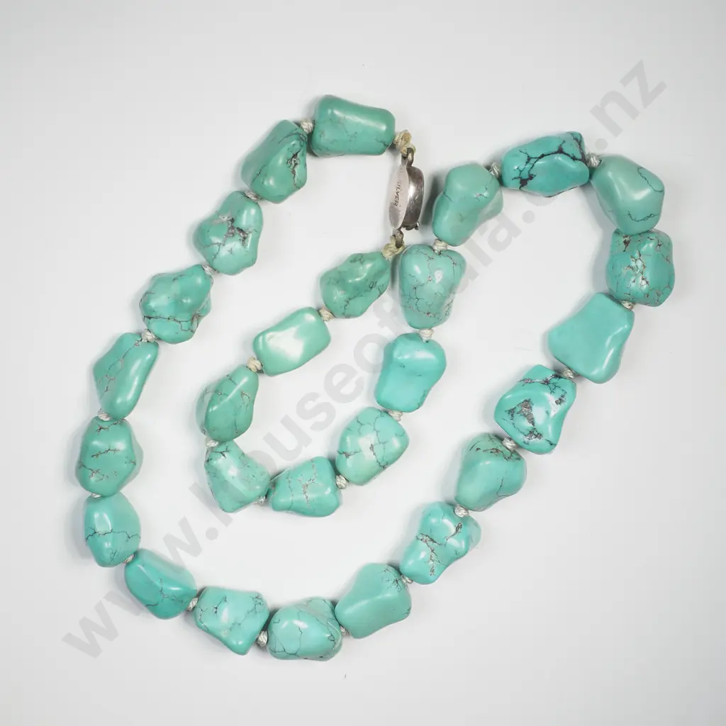 Turquoise Bead Necklace w Silver Clasp Image 1++