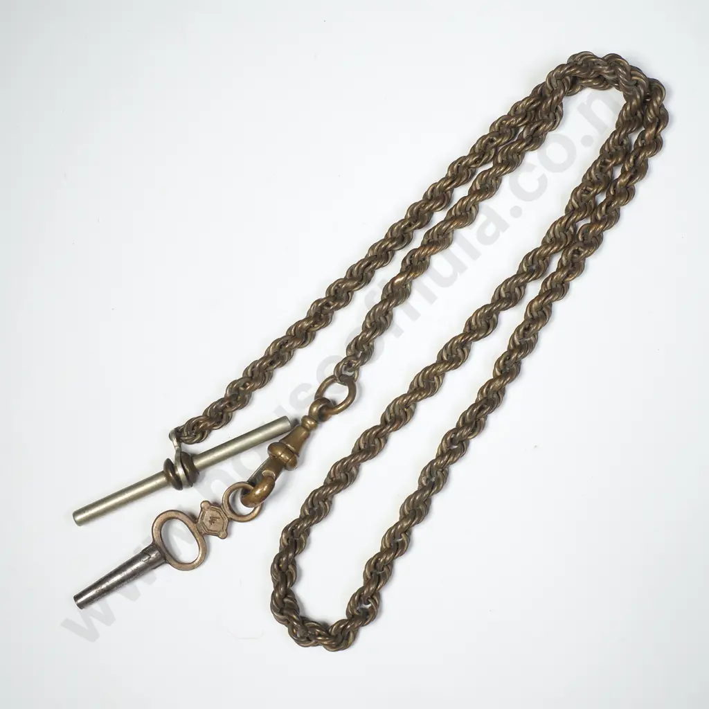 Antique Base Metal Fob Chain w Pocket Watch Key Image 1++