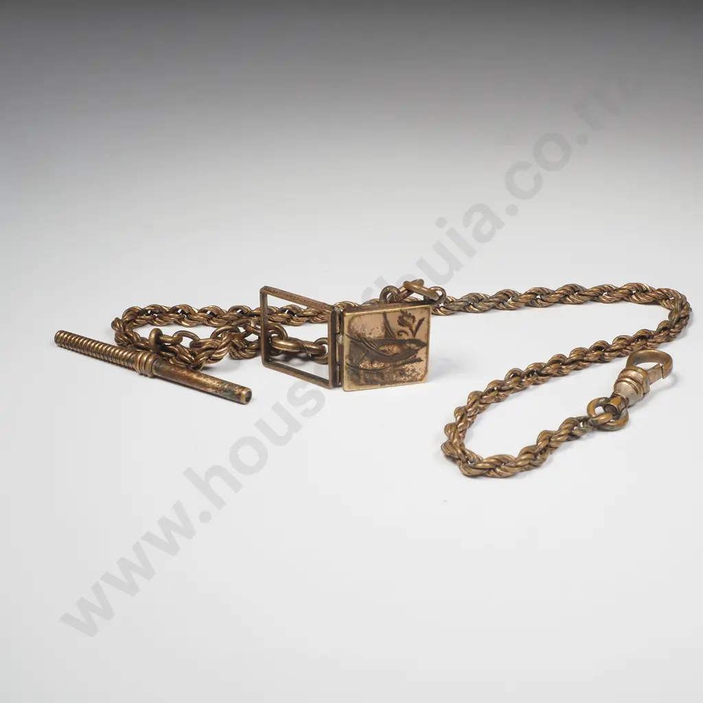 Antique SKM & Co Gold Filled T-Bar Pocket Watch Chain & Locket ( Locket a/f) Image 1++