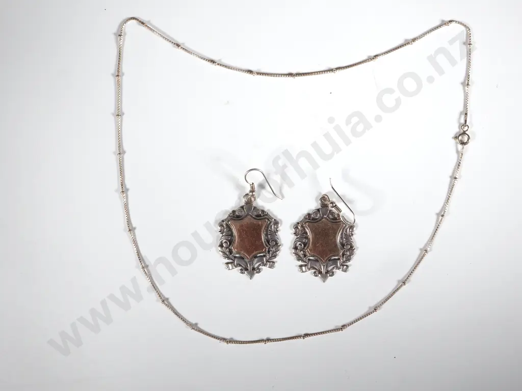 Two Sterling Silver & Gold Medallions & a Fine  Box Link Chain Image 1++