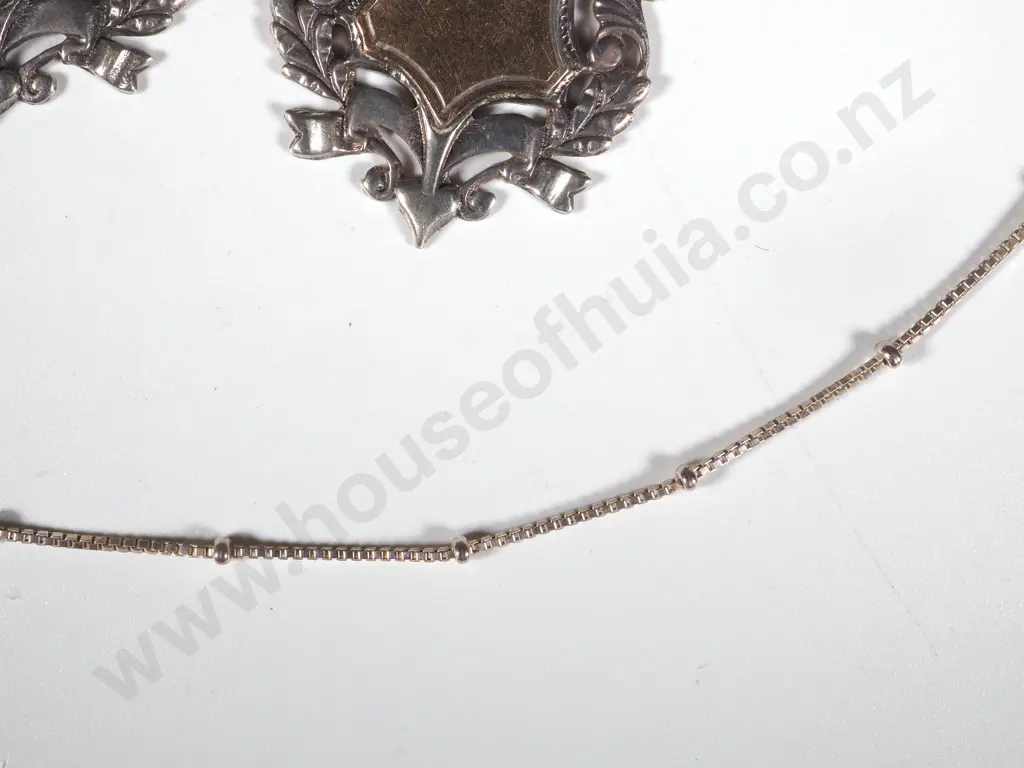 Two Sterling Silver & Gold Medallions & a Fine  Box Link Chain Image 1++