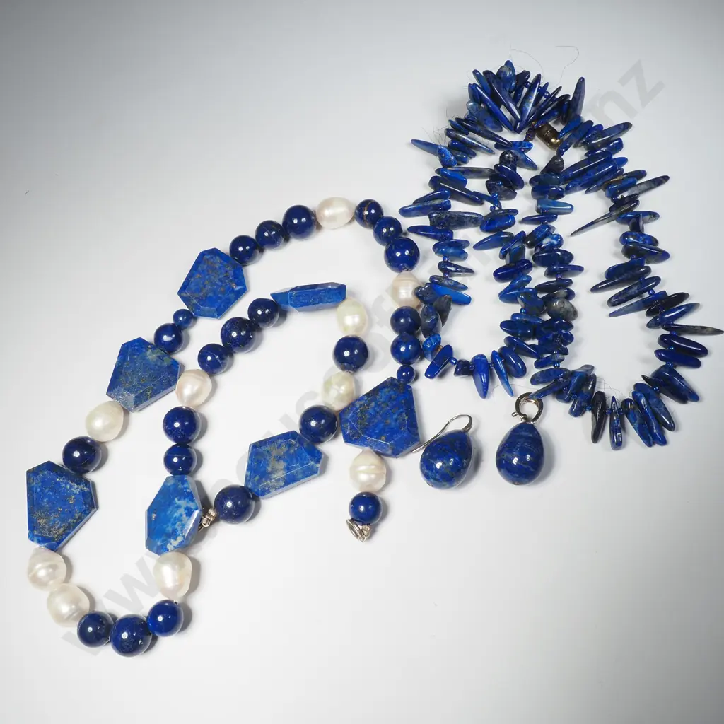 Baroque Pearl And Lapis Lazuli Glass Necklace Earrings & Brooch And Another Lapis Lazuli Necklace Image 1++