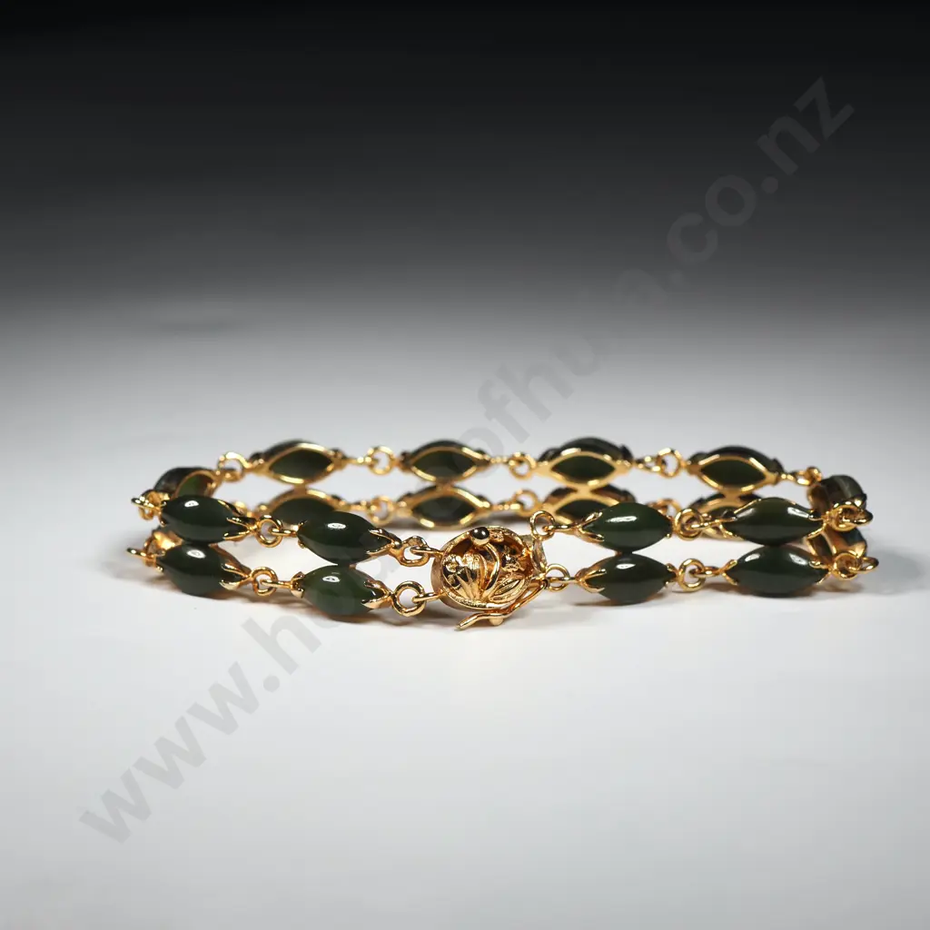 Sterling Silver Gilt & Greenstone Bracelet Image 1++