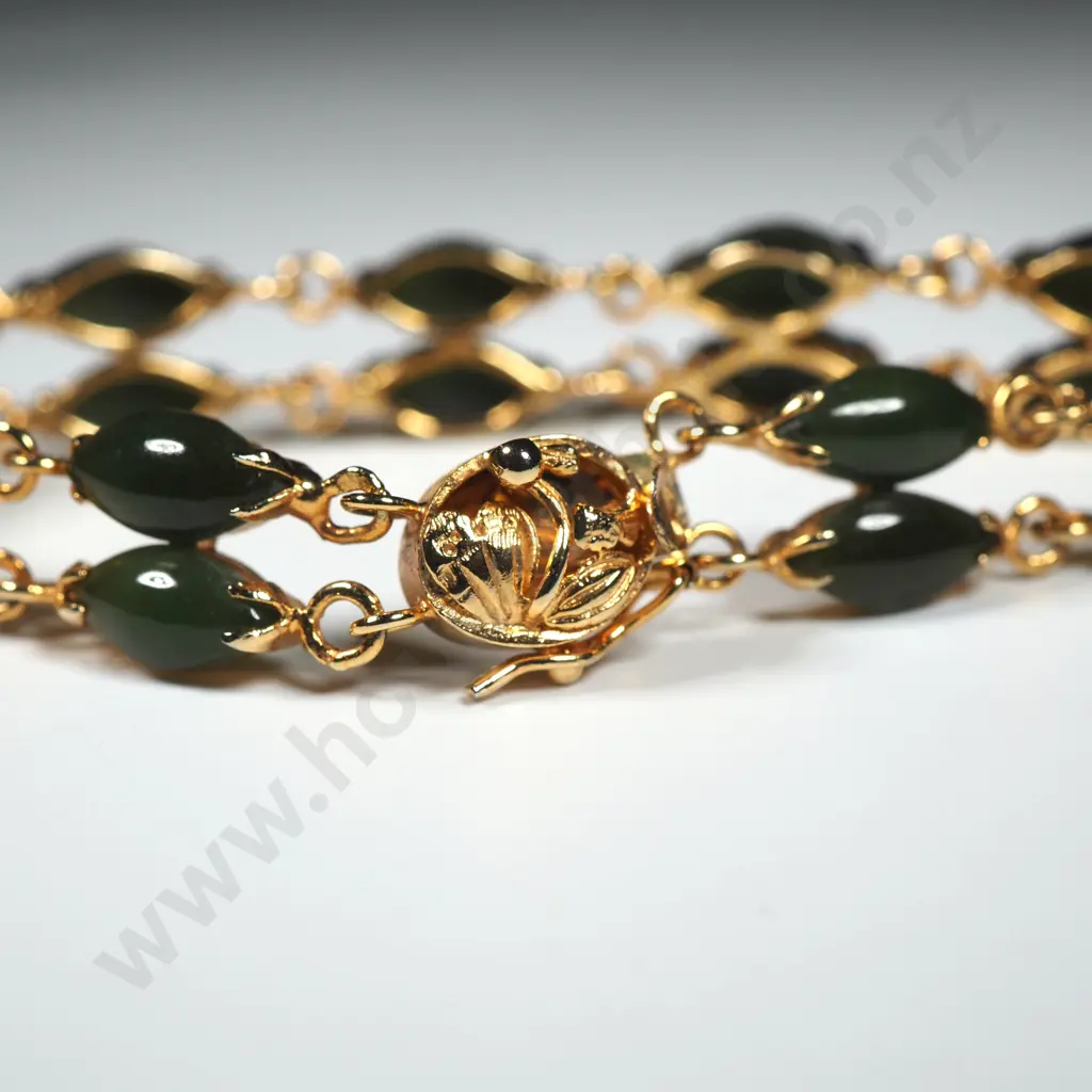 Sterling Silver Gilt & Greenstone Bracelet Image 1++