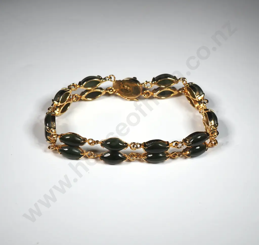 Sterling Silver Gilt & Greenstone Bracelet Image 1++