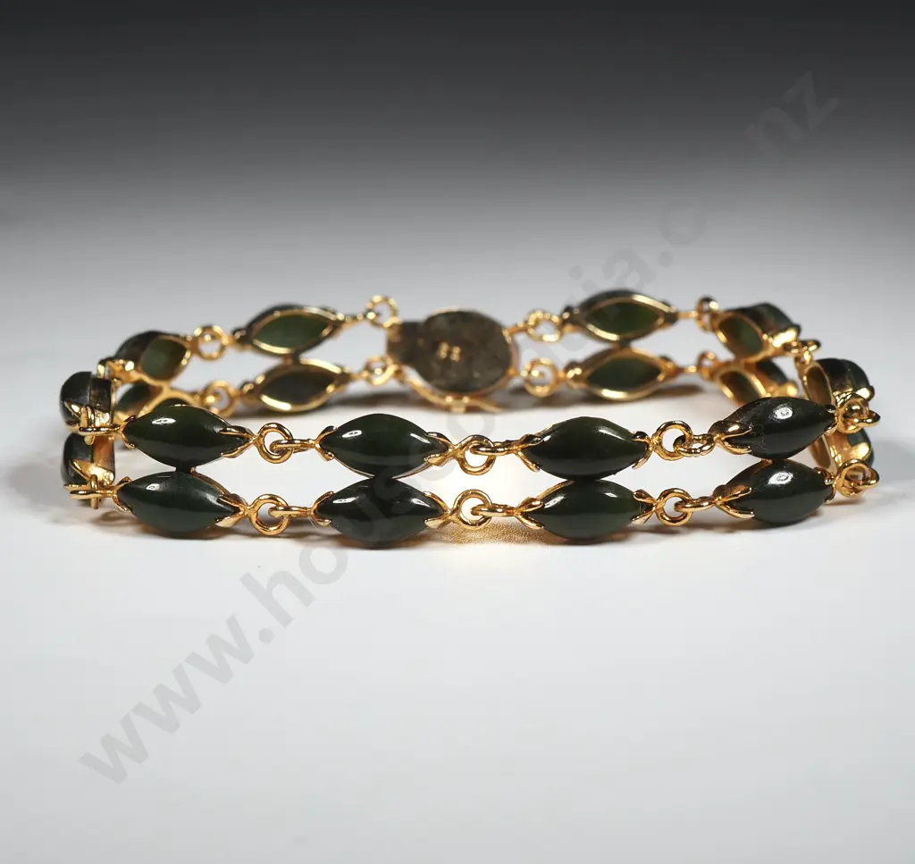 Sterling Silver Gilt & Greenstone Bracelet Image 1++