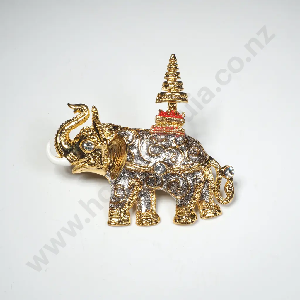 An Ornate Elephant Broach Inset With Enamel And Stones Image 1++