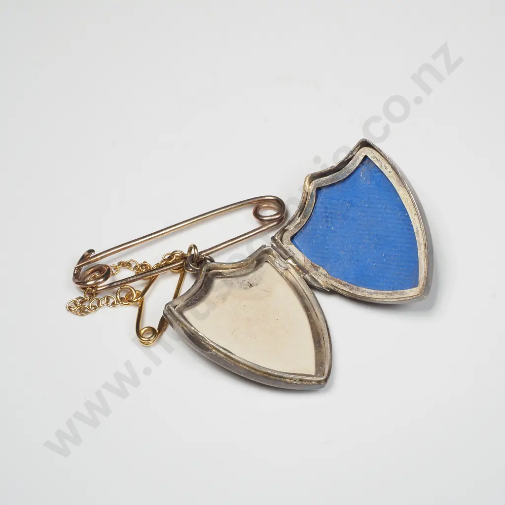 Sterling Silver Shield Shaped Locket w Applied Gold Daffodils Image 1++