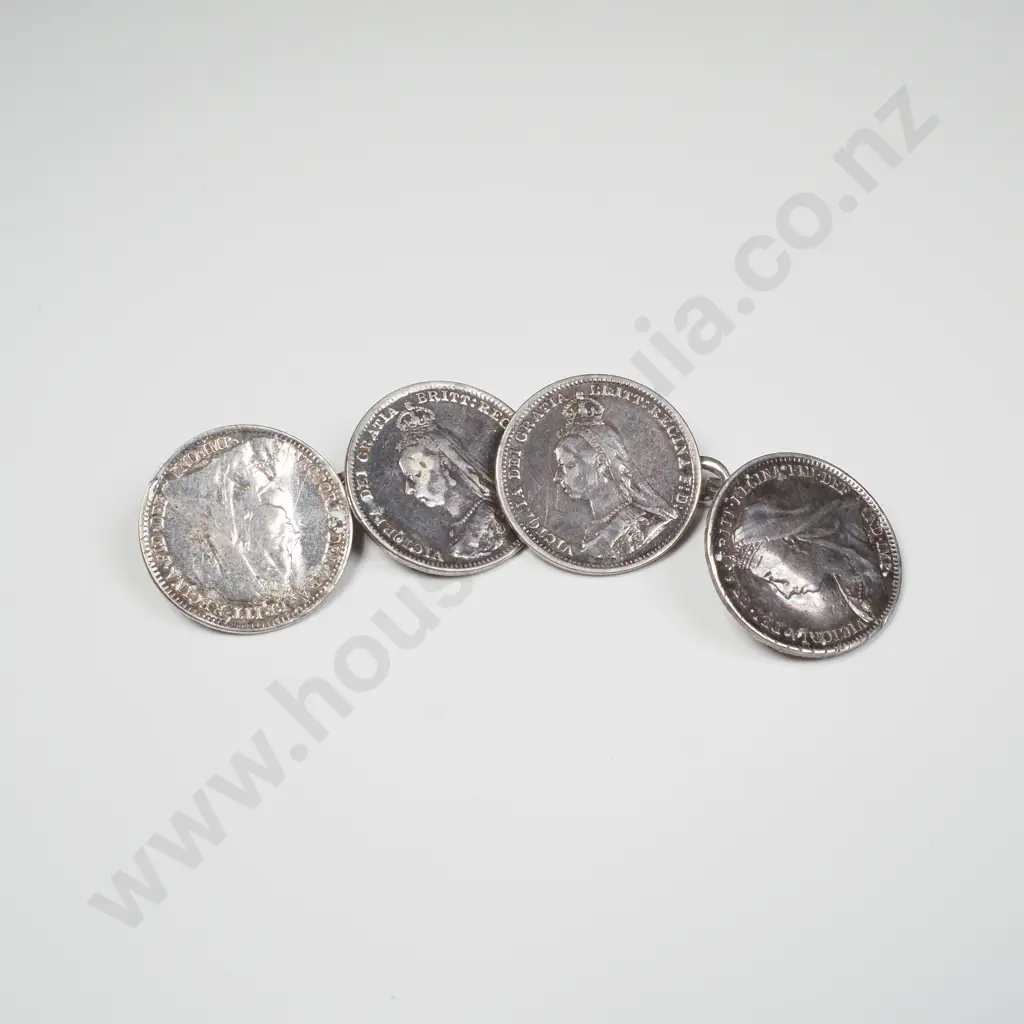Pair of Sterling Silver Threepence Cufflinks Image 1++