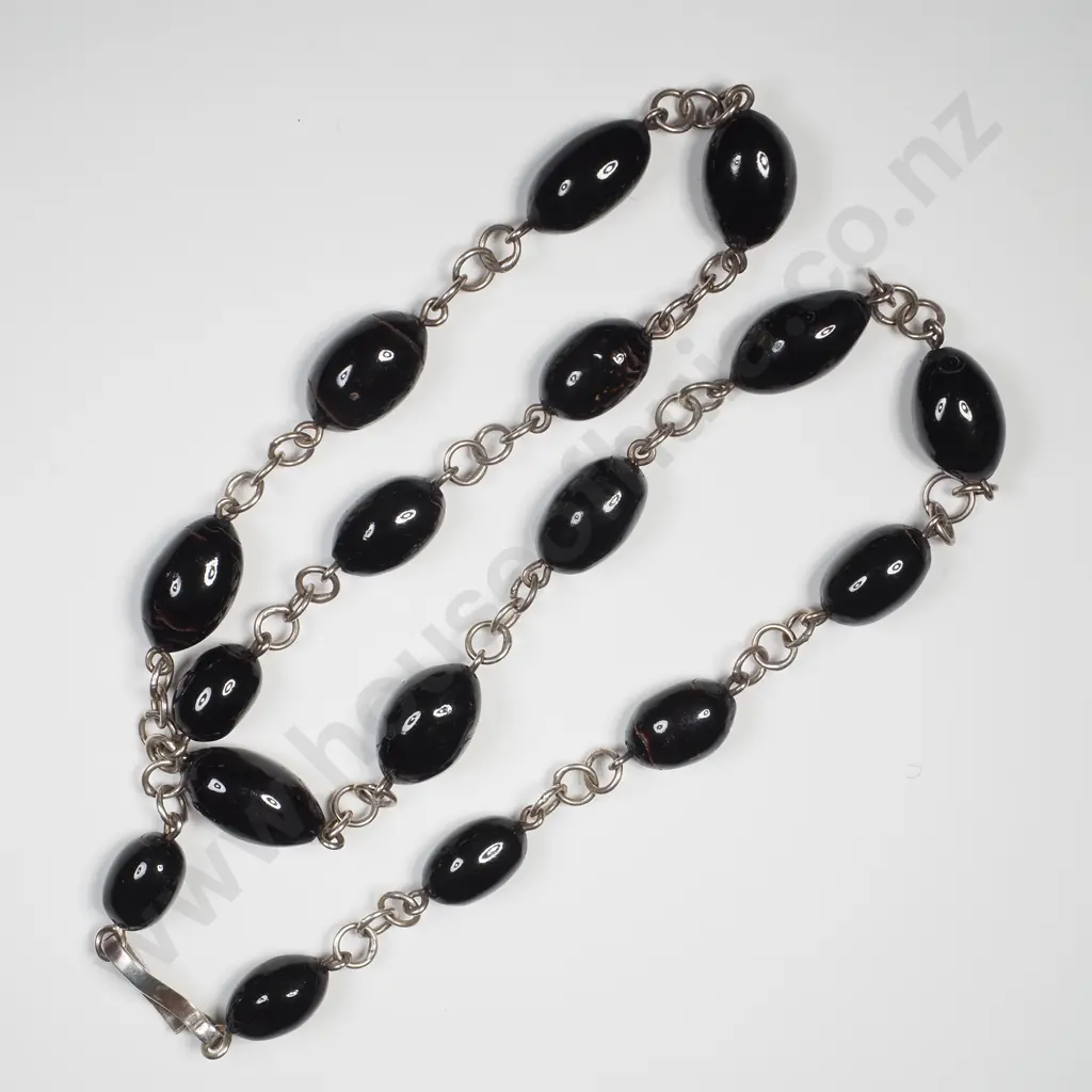 Black Bead Necklace on Silver Chain Image 1++