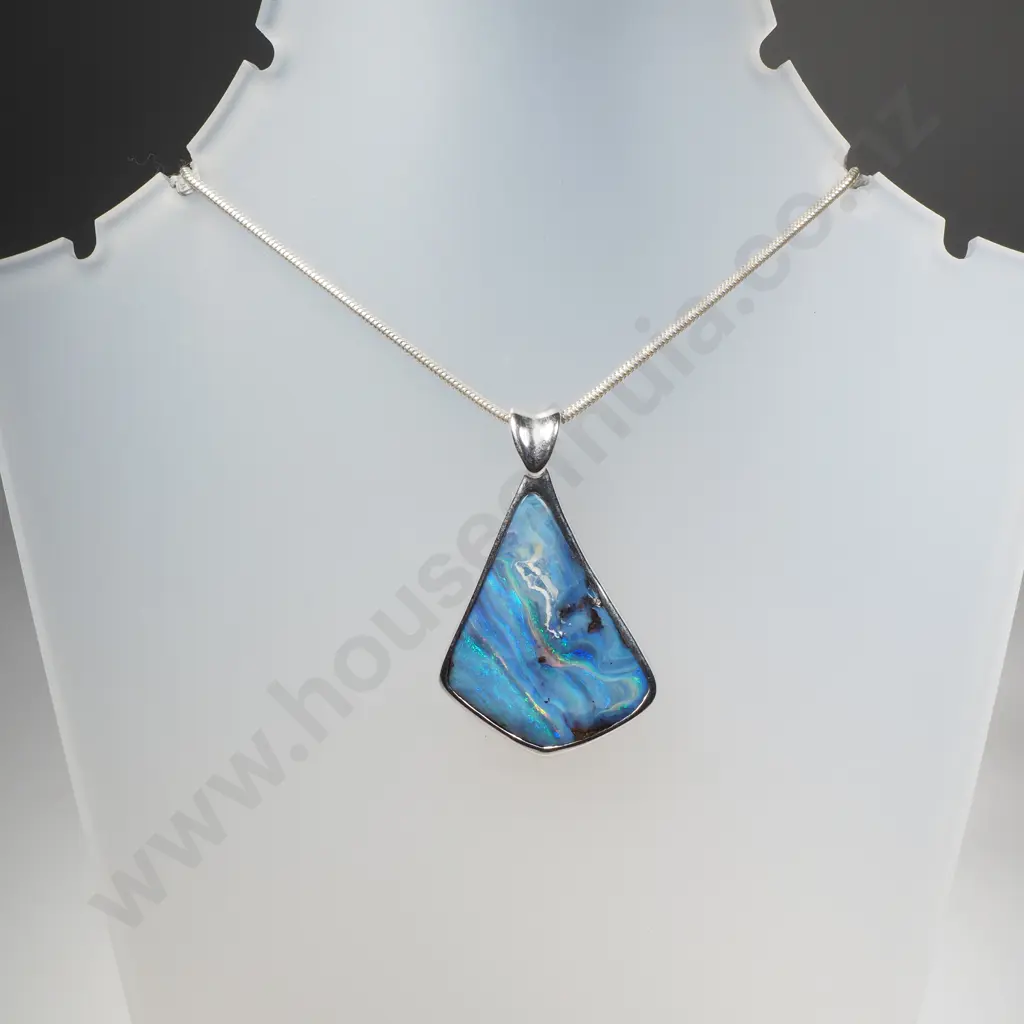Impressive Sterling Silver Large Opal Pendant Necklace Image 1++