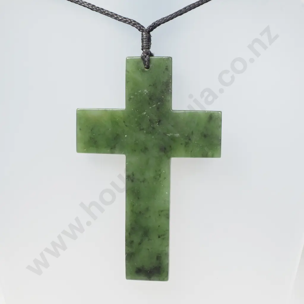 Large Greenstone Cross Pendant - Kawakawa Image 1++