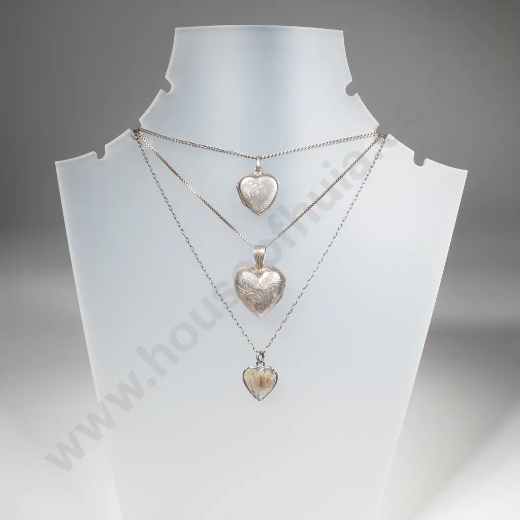 Three Sterling Silver Lockets w Chains Image 1++