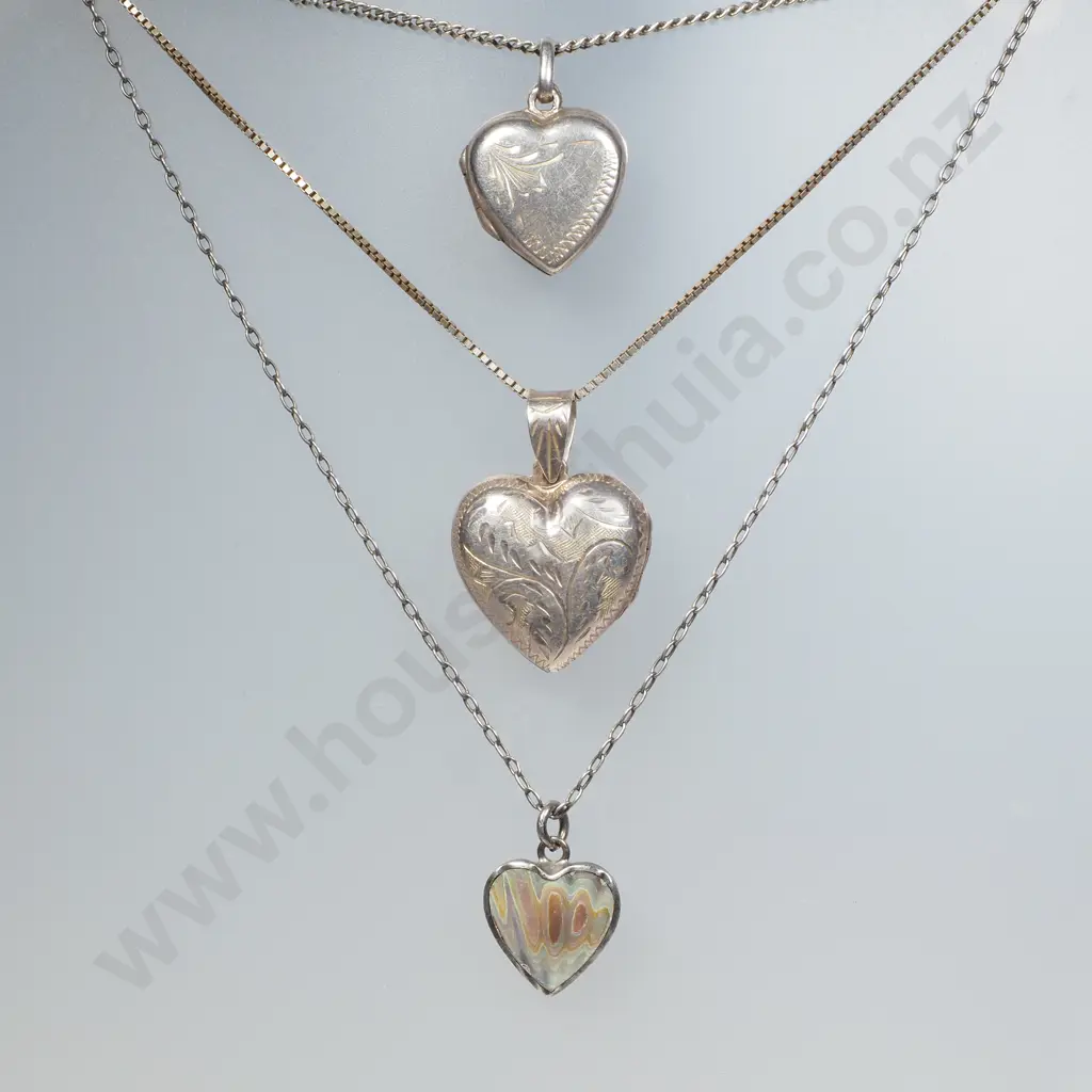 Three Sterling Silver Lockets w Chains Image 1++