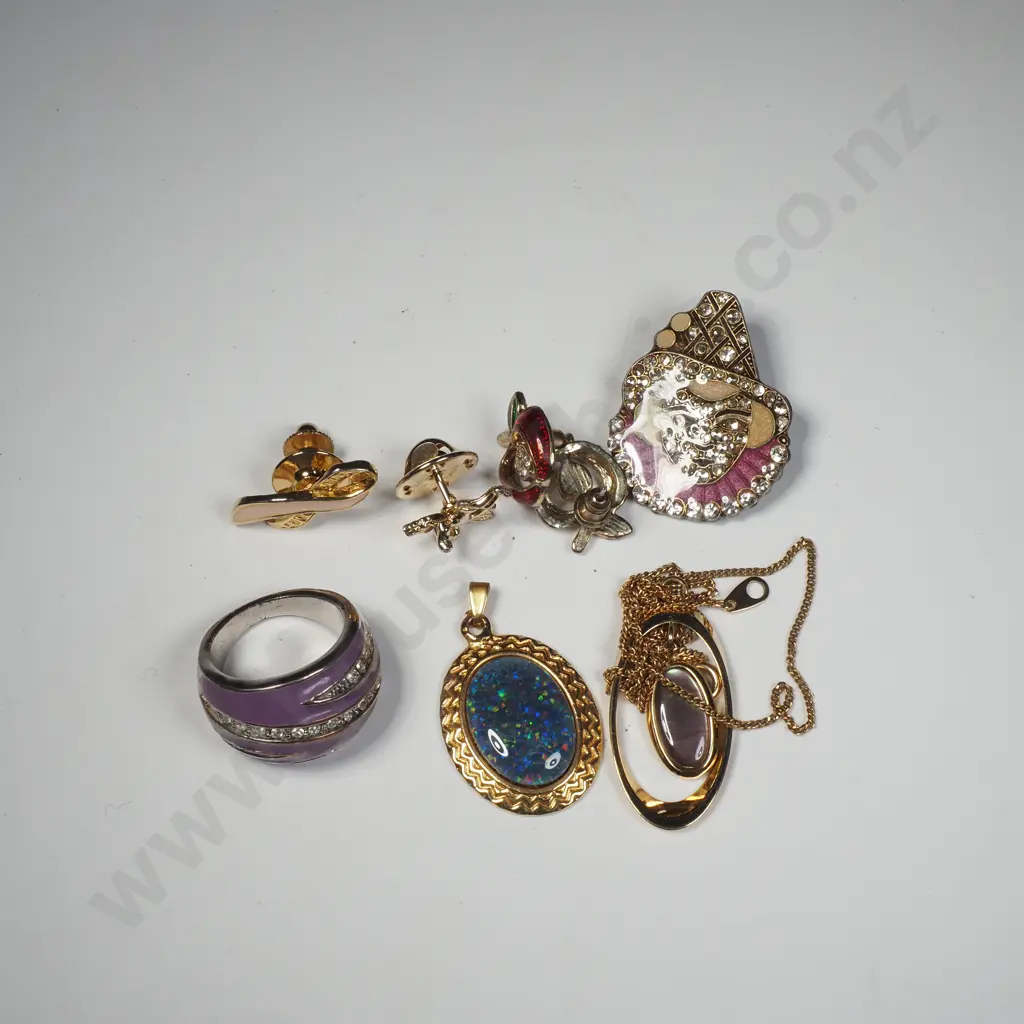 Quantity of Costume Jewellery to Include Triplex Opal Jewellery, Enamel Rings, Brooches Image 1++