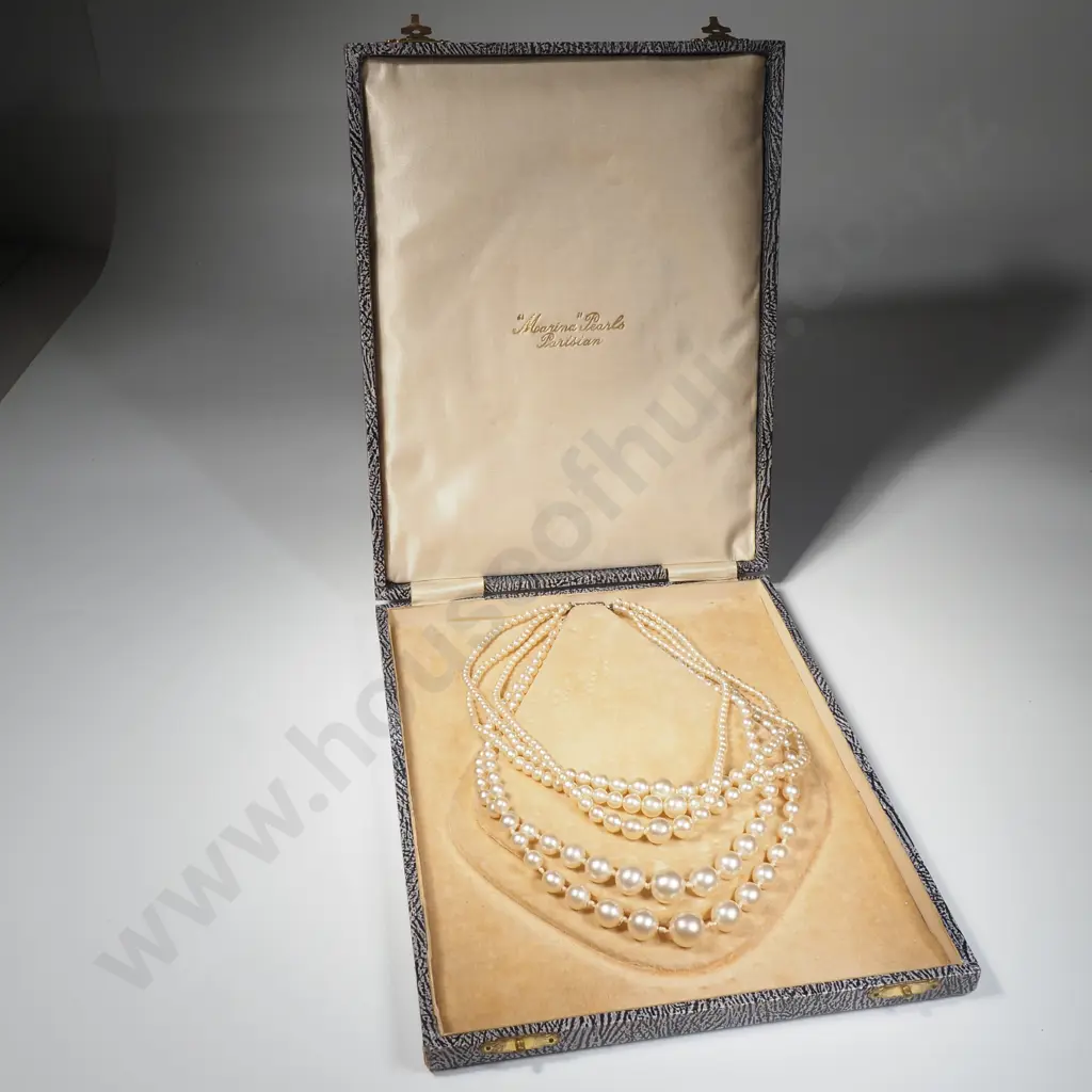 Two Faux Pearl Necklaces in Vintage Case Image 1++
