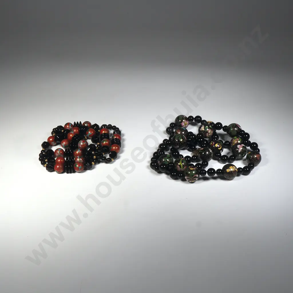 2 Black Glass And Cloisonne Necklaces Image 1++