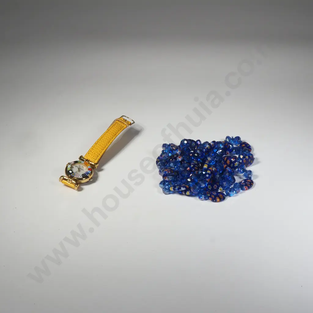 Millefiori Glass Bead Necklace & a Murano Millefiori Watch w Mother of Pearl Dial Image 1++