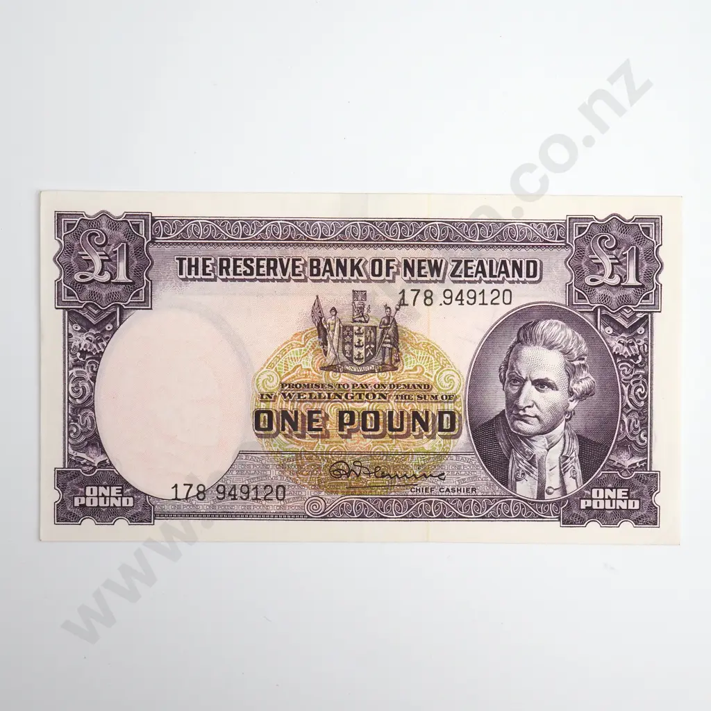 Fleming 1 Pound Banknote, ND(1956-67), P.159d, Almost Uncirculated, CV $130 Image 1++