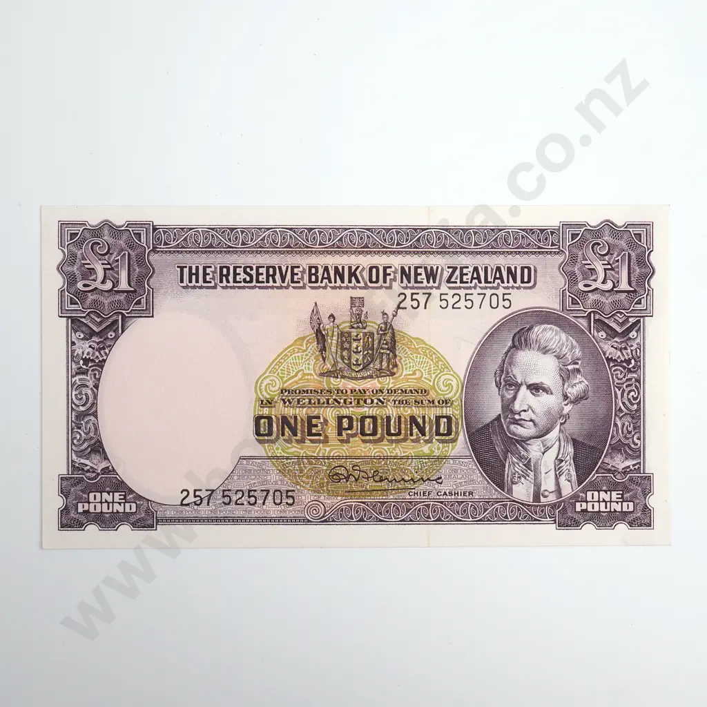 Fleming 1 Pound Banknote, Prefix 257, Almost Uncirculated, CV $130 Image 1++