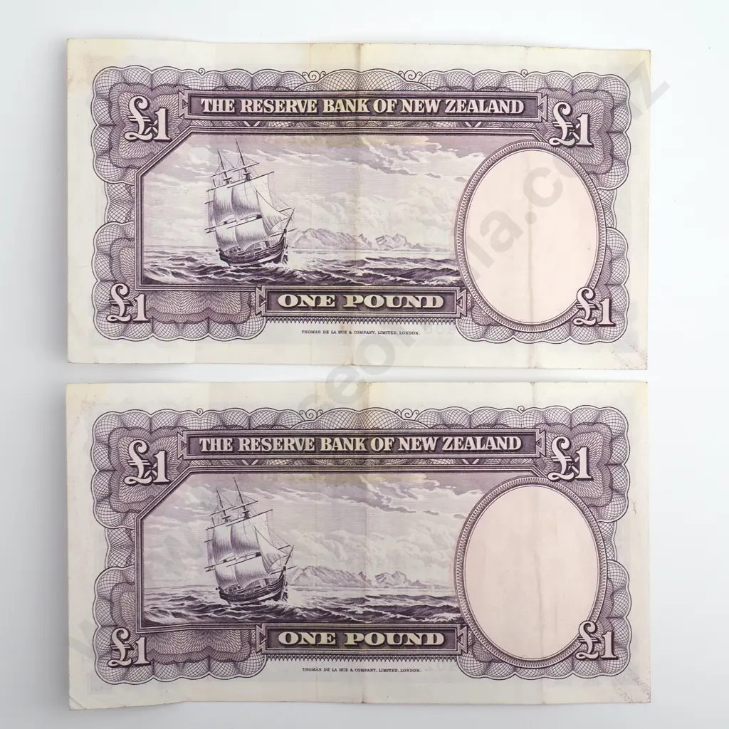Fleming Consecutive Pair 1 Pound Banknotes, ND(1956-67), P.159d, Almost Extremely Fine, Combined CV $170 Image 1++