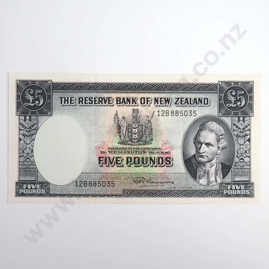 Fleming 5 Pounds Banknote, Prefix 12B, Good Very Fine, CV $80 Image 1++